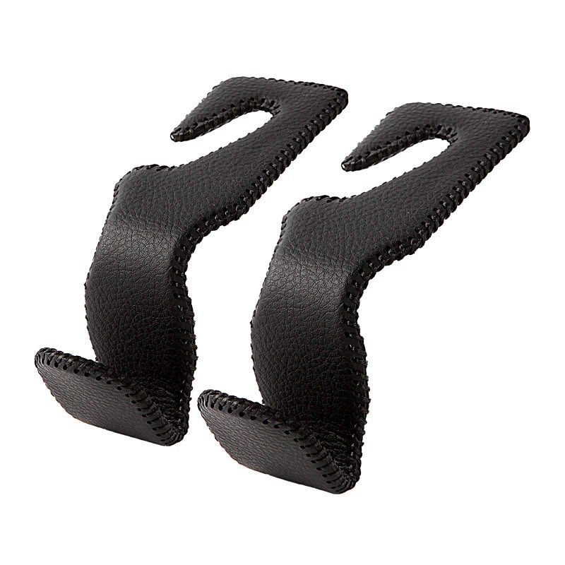 AMVOYOA Headrest Hooks for Car, Back Seat Organizer Black Leather Hanger Holder Hook, for Hanging Purses and Bags and Coats, Pack of 2 - Image 1
